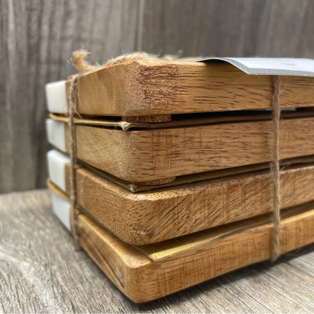 Threshold Quality & Design Set of 4 Manchester Marble & Wood Coasters NEW